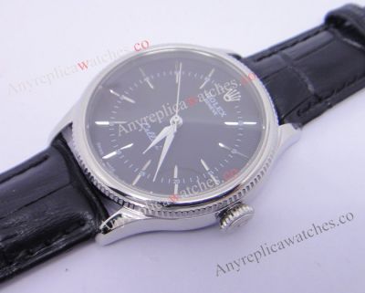 Replica Rolex Cellini Time 39mm Rolex Geneve Cellini Black Leather Strap